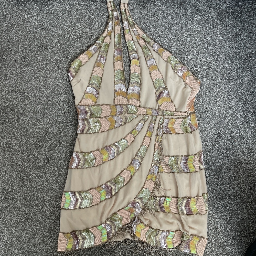 ASOS Beige and Multicolor Halter Mini Dress
